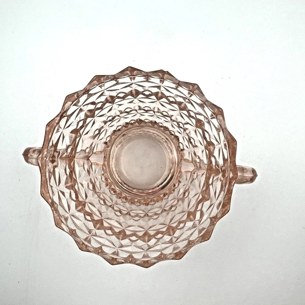 Vintage Jeannette Pink Depression‎ Glass Cubist Sugar Bowl 1930s